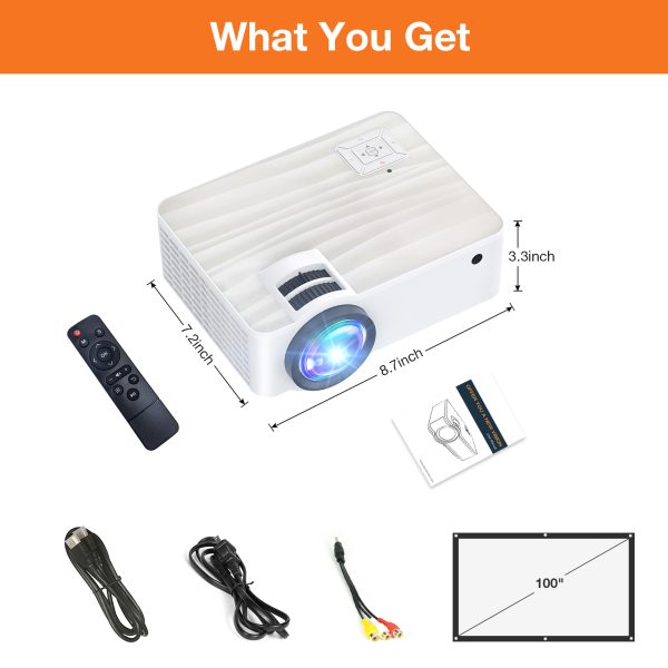 3-2-1.jpg Groview Projector, 1080P Bluetooth Mini Projector with 100” Projector Screen, 9500 LUX Portable Outdoor Movie Projector for Phone, Compatible with VGA/HDMI/USB