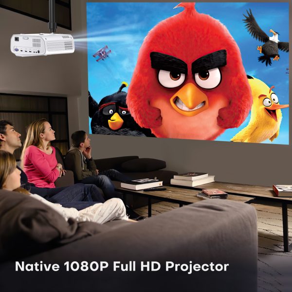 [Upgrade] Groview Mini Bluetooth Projector with 1080P Resolution - 8500 LUX Brightness, Portable Design with Bluetooth 5.1, 5-Watt Dual Stereo Speakers and 250 Inch Display Support for Home Theater, White