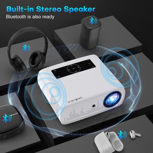 GROVIEW Projector, 15000lux 490ANSI Native 1080P WiFi Bluetooth Projector, 300'' Video Projector, Supports 4K & Zoom, 5G Sync, Compatible with HDMI USB/AV/Smartphone/Pad/Laptop/DVD/TV Stick/ PS5
