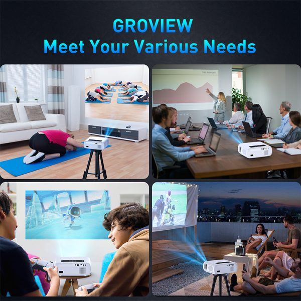 [UPGRADE] Projector with WiFi and Bluetooth, GROVIEW 15000lux 490ANSI lm Native 1080P Projector, 300'' Movie Projector, Supports 4K & Zoom, 5G Sync phone Screen, Compatible w/ Laptop/ PC/ DVD/ TV/ PS5