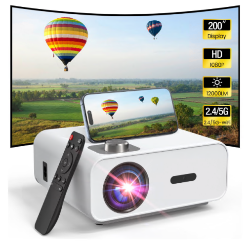 GROVIEW 5G WiFi Bluetooth Native 1080P Projector, 12000LM Home Theater Projector Support 4K Videos with Built in Apps for Phone/PC, HDMI/ USB/ AV Connection (100″ Screen Included)